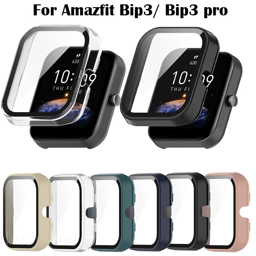 Hard PC Case Tempered Glass Screen Protector Protective Cover for Huami Amazfit Bip 3/Bip 3 pro