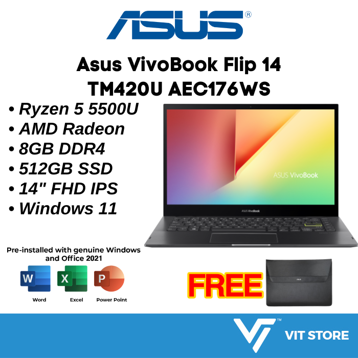 Asus VivoBook Flip 14 TM420U-AEC176WS Laptop (AMD Ryzen 5500U