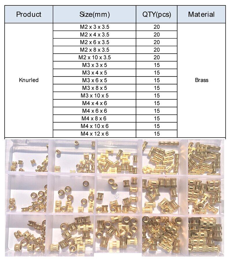 Chèn M2 M3 M4 M5 M8 M10 Brass có khía ống đệm ren Bộ đai ốc ép phun nhúng hạt đồng cho 3D in ấn nhựa