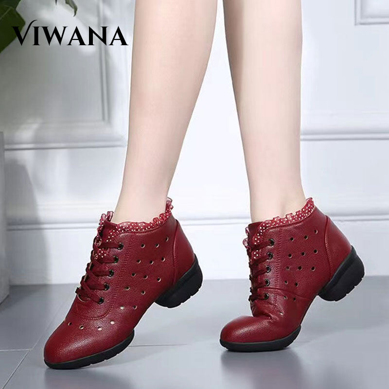 VIWANA Women Sports Shoes Plus Size 34-42 Korean Style Black White Sneakers Shoes For Women Jazz Modern Dance Shoes Leather Dancing Shoes For Women On Sale