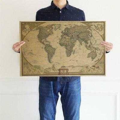 Large Vintage World Map Office Supplies Detailed Antique Poster Wall ...