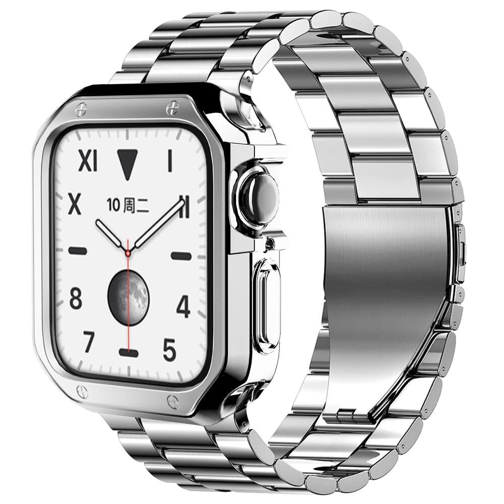 Dây Đeo Bằng Thép Không Gỉ + Ốp Silicon Cho Apple Watch Vòng Tay Kim Loại 44Mm 40Mm 42Mm 38Mm 41Mm 45Mm, Cho I Watch Series 8 7 6 SE 5 4 3 + Công Cụ