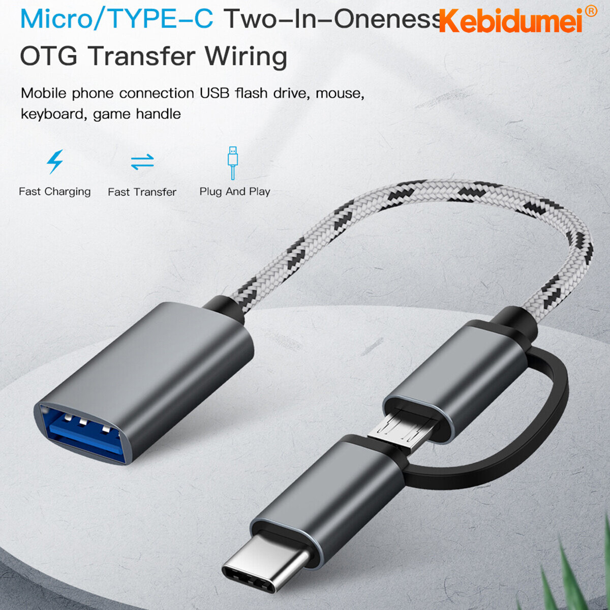 Kebidumei 2 In 1 USB 3.0 OTG Adapter Cable Nylon Braid Micro USB Type C Data Sync Adapter for Samsung
