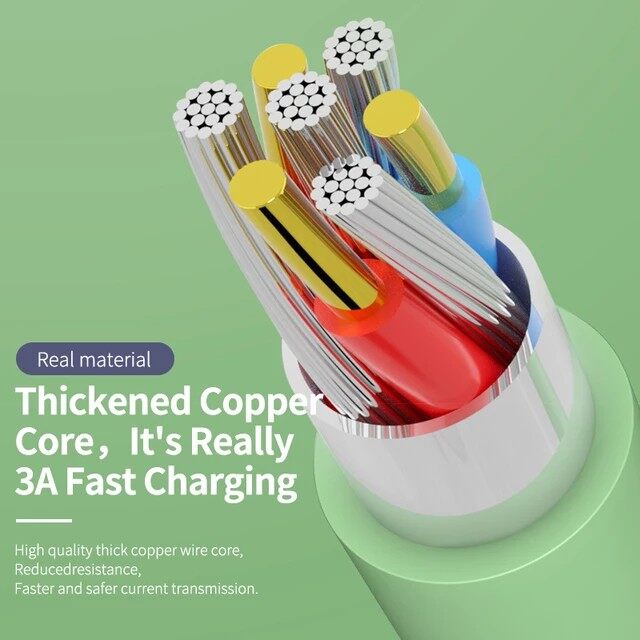 CrashStar 3A 1M Liquid Silicone Charging Cable Fast Charger For Type-C / Android Micro USB / iPhone IOS Cord Cute Candy Colors Hot Sale