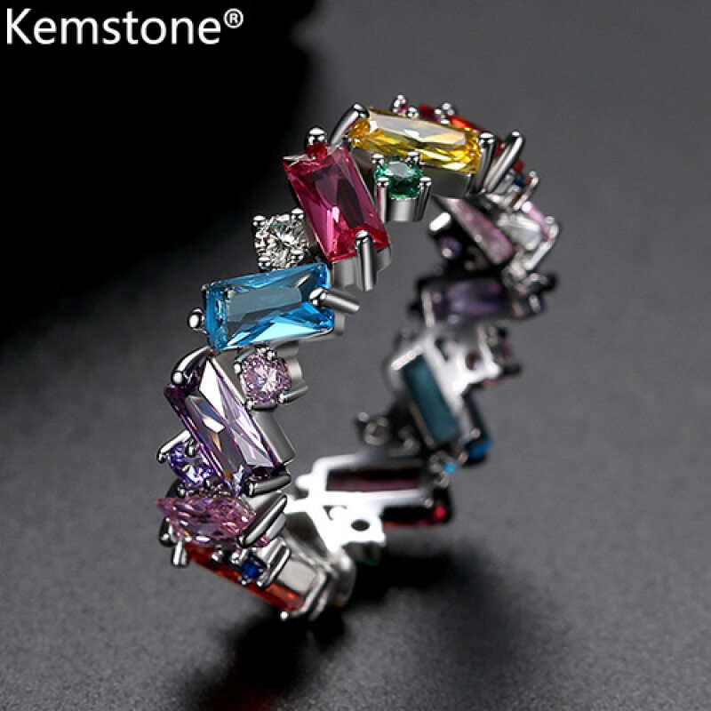 Kemstone Nhẫn Màu Vàng Bạc Hình Học Pha Lê Nhiều Màu Quà Tặng Trang Sức Cho Phụ Nữ Nữ