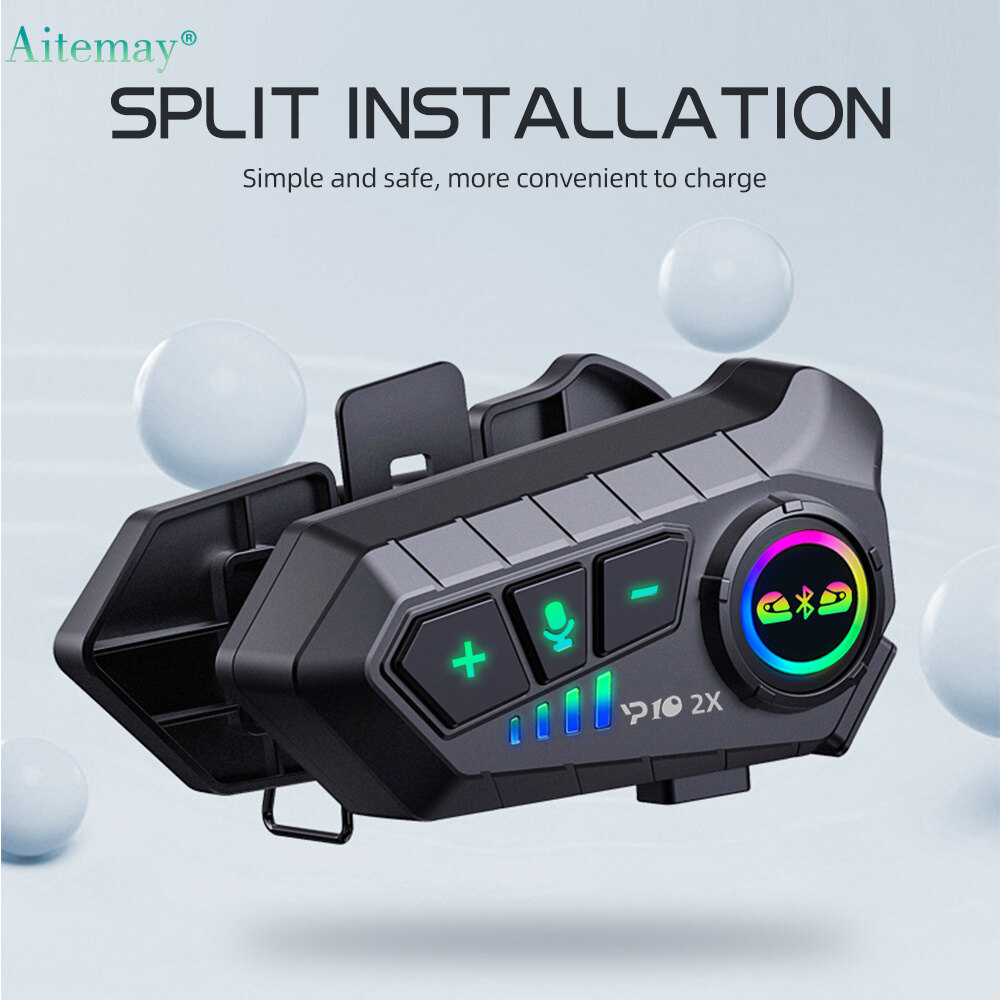 Aitemay YP10 2X Wireless Bluetooth5.3 Motorcycle Helmet Intercom Headset Waterproof 300M Intercomunicador Speaker Headphone