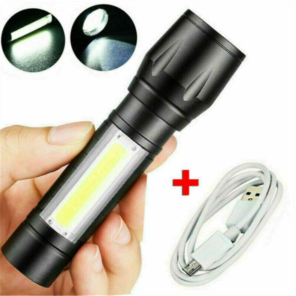 Outdoor LED Torch USB Rechargeable Flashlight Police Tactical Zoom Camping Lamp
