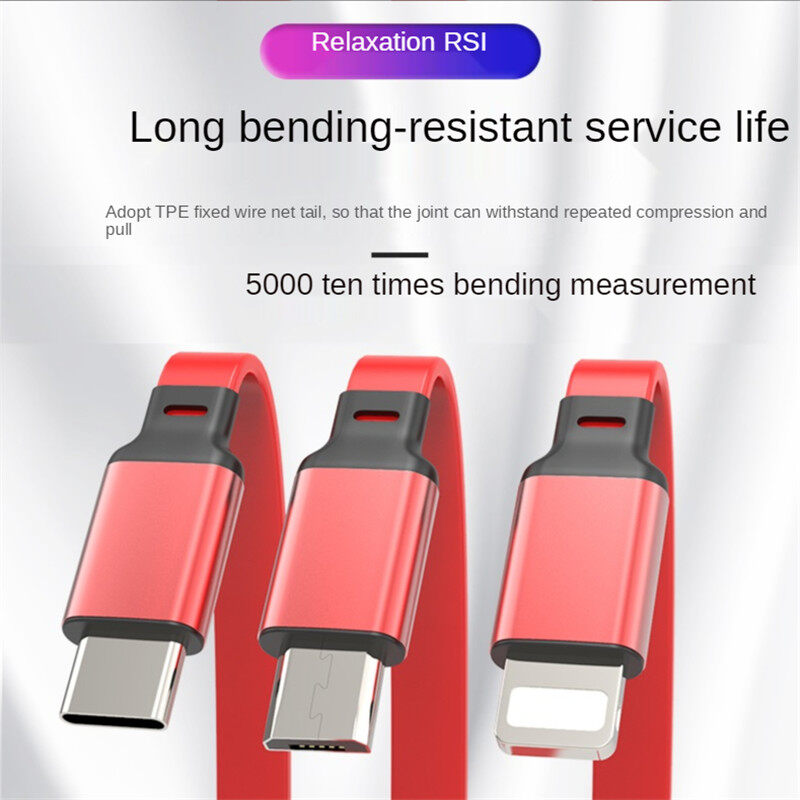 VAORLO Cáp Sạc 3 Trong 1 Có Thể Thu Vào Cho Android Iphone Type-C Điện Thoại Di Động Dây Sạc USB Di Động Đa Năng Cáp Sạc Nhanh