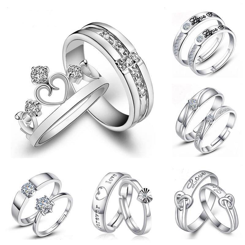 1 Pair 925 Silver Crystal Diamond Wedding Ring Couple Rings