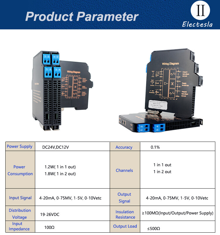 Bộ Cách Ly Tín Hiệu DC Siêu Mỏng Cảm Biến Cách Ly 0-10V 4-20mA 0-5V Đa Đầu Vào Bộ Phát Điện Áp Dòng Điện DC24V
