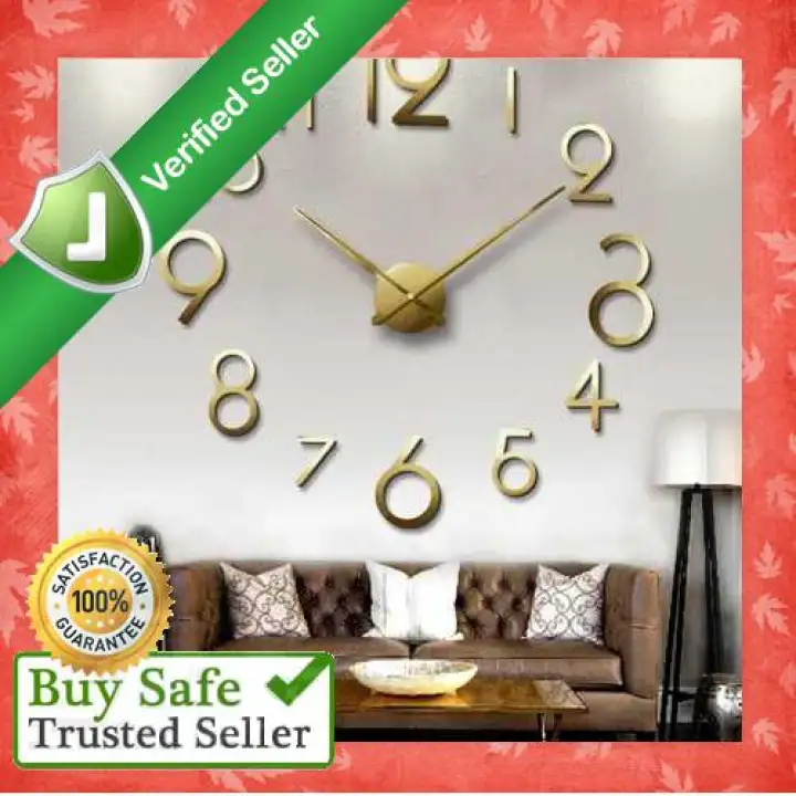 3d Diy Acrylic Mirror Wall Clock With Quartz Movement Living Room Bedroom Wall Decals Stickers Decoration Gold Gold Lazada