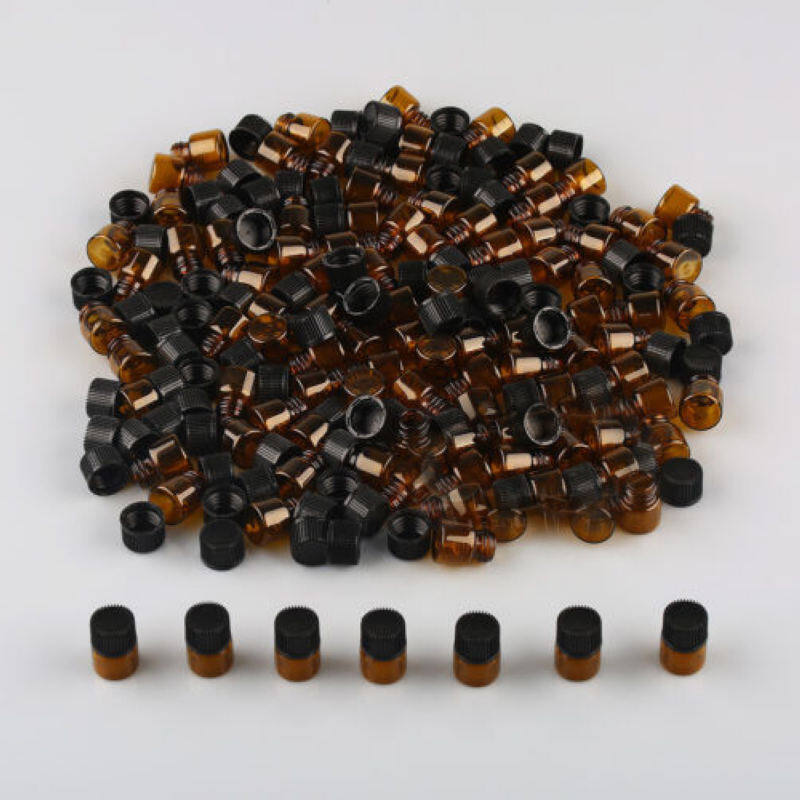 BOKALI 100pcs Mini Amber Empty Glass Sample Bottle for Essential Oil Perfume 1ml