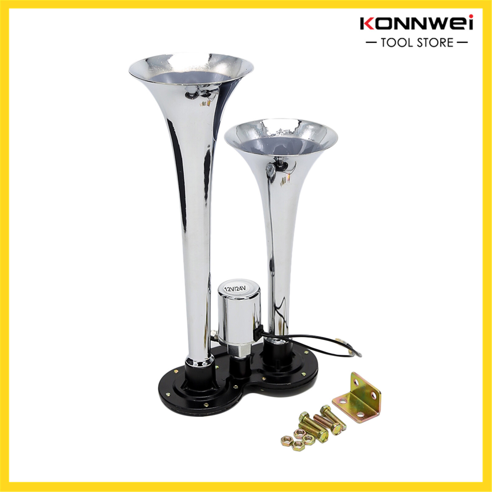 Dual Trumpet Electric Horn Loud Chrome Air Horn Speaker Kit 150dB 12V/24V Universal for Train Truck Lorry