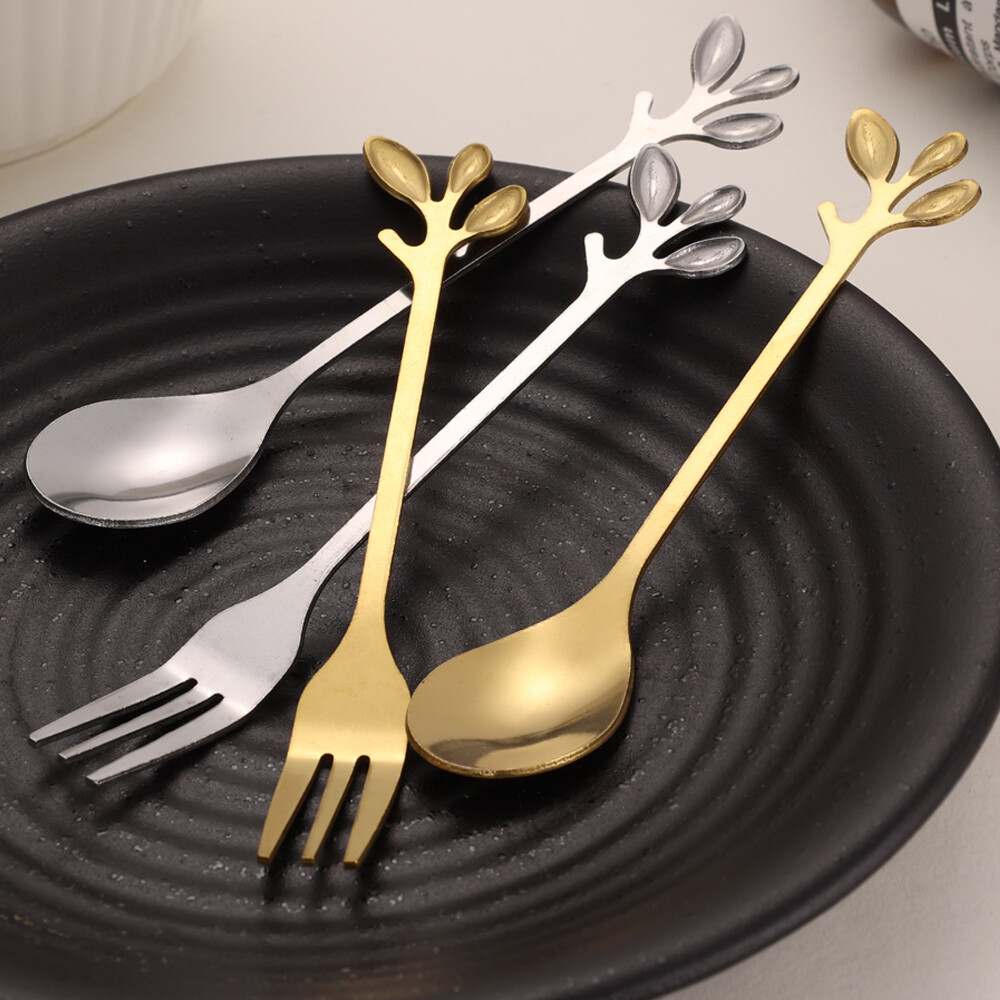 Creative Stainless Steel Spoon Branch Leaves Spoon Fork Coffee Spoon Kitchen Accessories Tableware Decoration