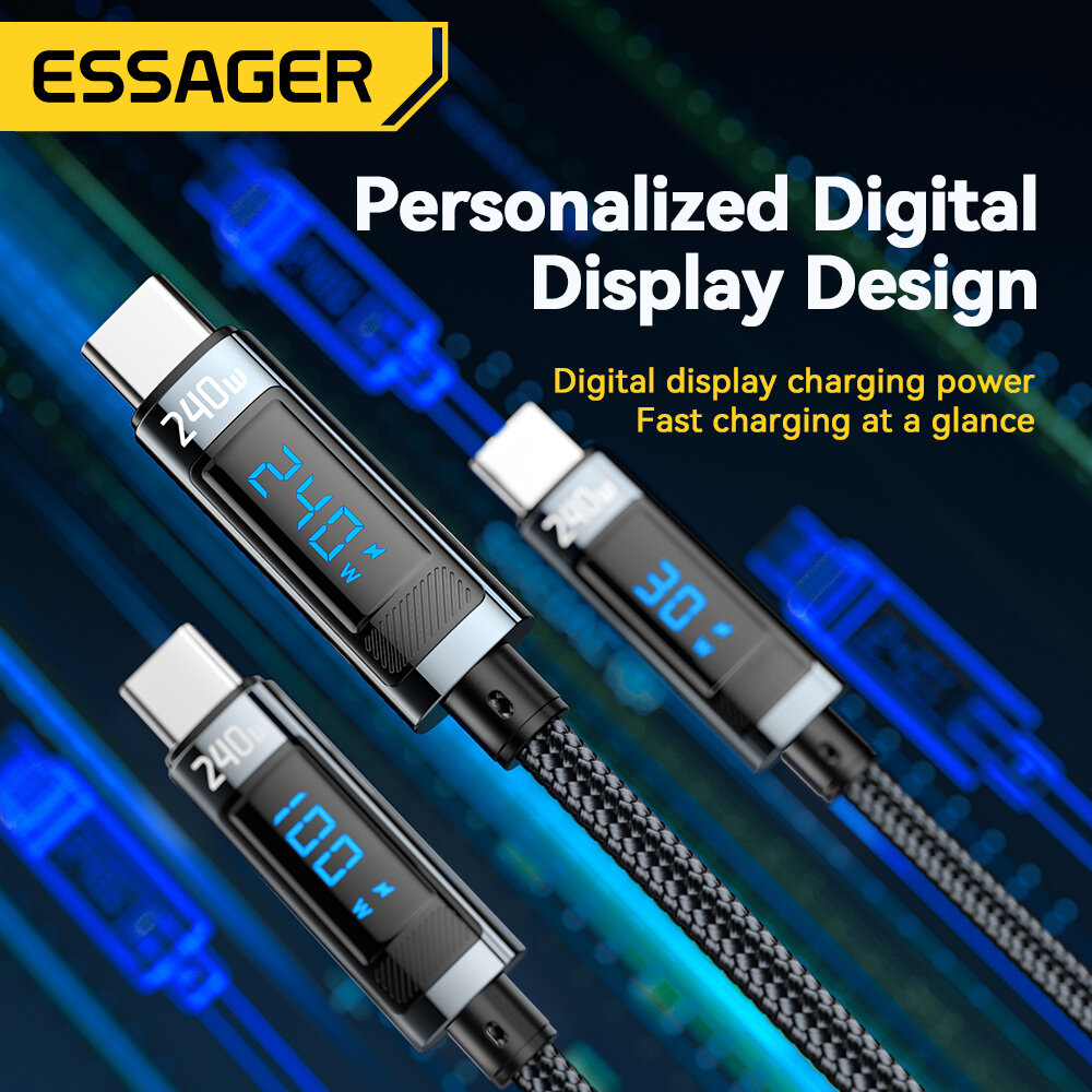 Essager PD 240W Loại C để Loại C Cáp sạc siêu nhanh 5A Sạc nhanh PD 3.1 Loại C Cáp cho iPhone 15 Xiaomi Redmi Huawei Mate 60 Pro Oneplus Samsung danh dự Oppo viv