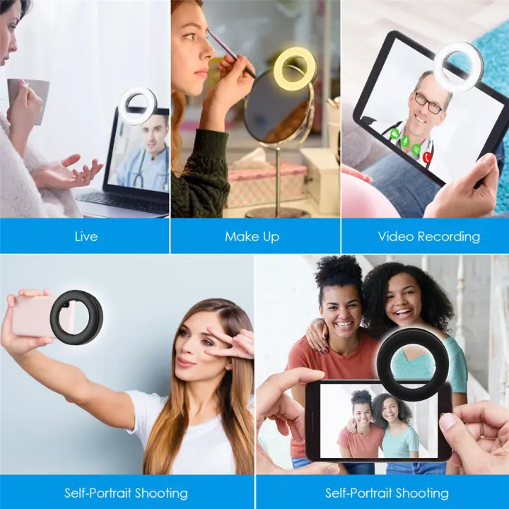 ORIA Clip-on LED Camera Light Other Smartphone Rechargeable Fill-Light Selfie Ring Light 3-Level Adjustable Brightness On-Camera Video Light for iPhone Samsung Tablets etc