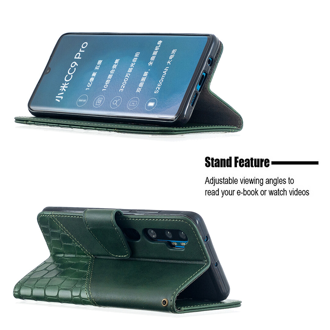 Case For Xiaomi CC9 Pro/Mi Note 10/Mi Note 10 Pro Flip Wallet Cover Mixed Colors Crocodile Pattern PU Leather Stand Card Slots Magnetic Casing