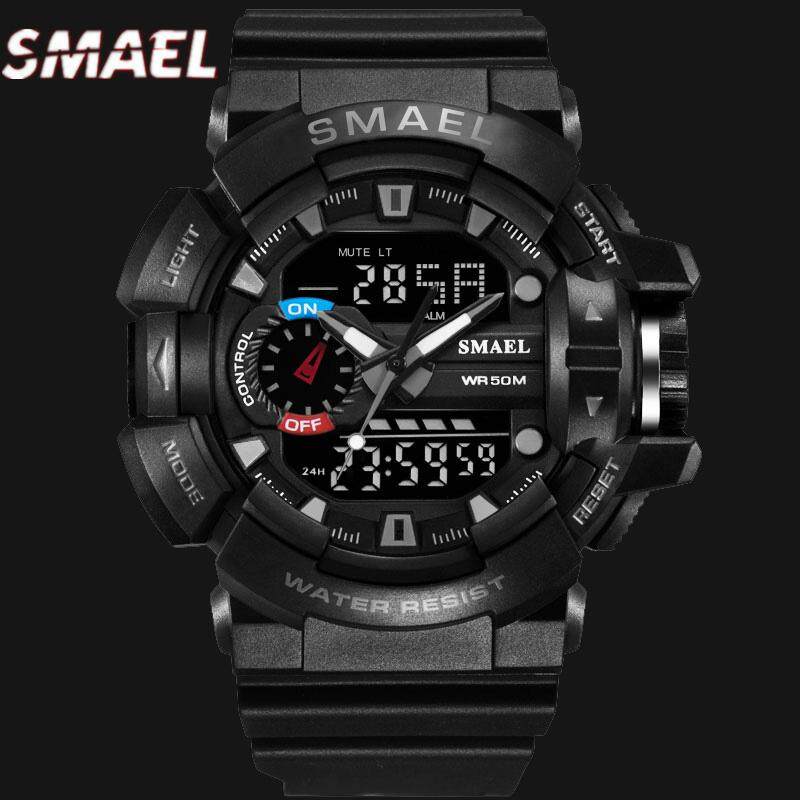 Smael Merek Jam Tangan Pria Olahraga Militer Jam Kuarsa Tahan Air Chronograph Otomatis Detik Digital Stopwatch LED Jam Alarm Alarm Multi Fungsi Jam Tangan Pria