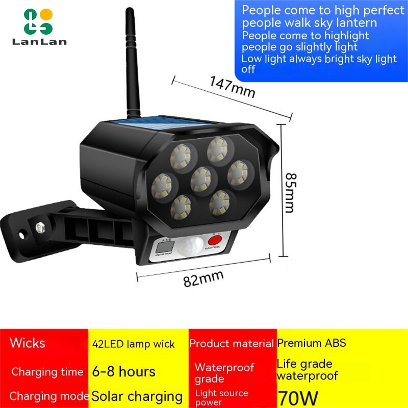 LanLan 42led Solar Security Light Motion Sensor Simulation Outdoor Fake Camera Rural Garden Wall Lamp Waterproof