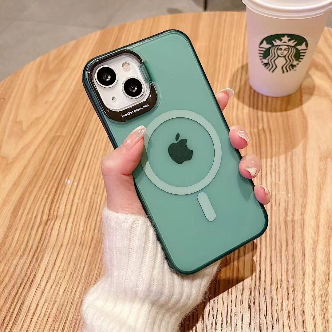 CSCR Invisible Metal Lens Kickstand Magsafe Phone Case for iPhone 15 14 13 12 Pro Max 14 15 Plus Camera Stand Holder Wireless Charging Slim Shockproof Cover For iPhone 14 Plus