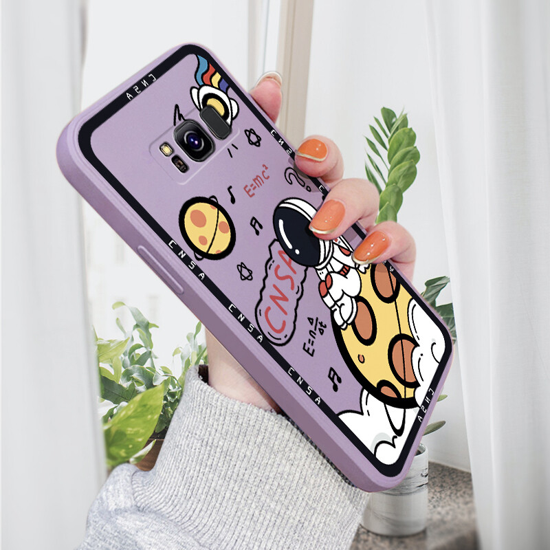 Jizetin Casing For Samsung Galaxy S23 5G S23 Plus 5G S23 Ultra 5G S8 S8+ S9 S9+ S8 Plus S9 Plus Soft Silicone Square Cartoon Space Astronauts Cat Full Cover Camera Protection Shockproof Case