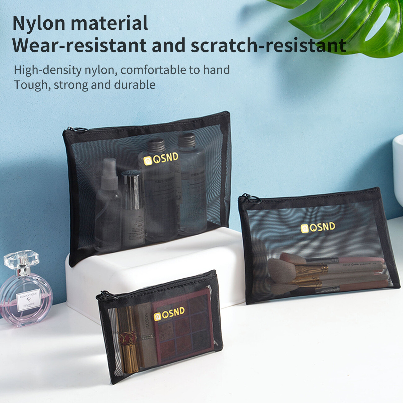 Homenhome Túi Đựng Đồ Trang Điểm Lưới Nylon Trong Suốt Dung Tích Lớn
