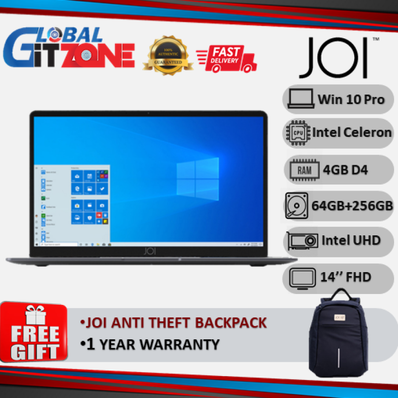 JOI Book 155 Pro 14 FHD Laptop Gray ( Celeron N4120, 4GB, 64GB + 256GB SSD, Intel, W10P ) Malaysia