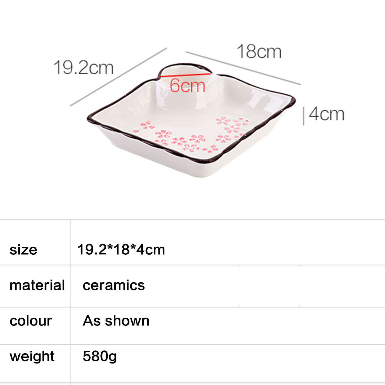 CNMF Household Dish Square Large Ceramic Dumpling Plate Vinegar Dish Grid Tray