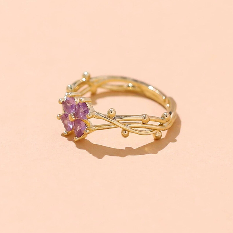 【HOMP】Purple clover zircon open ring women gift