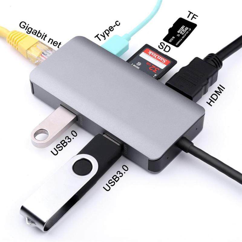 OrzBuy 7-in-1 USB Type C Hub Adapter with 4K HDMI, 2 * USB 3.0 Ports,Micro SD/TF Card Reader, Gigabit Ethernet Port, USB-C Pd 3.0,Compatible for Mac Pro and Other Type C Laptops