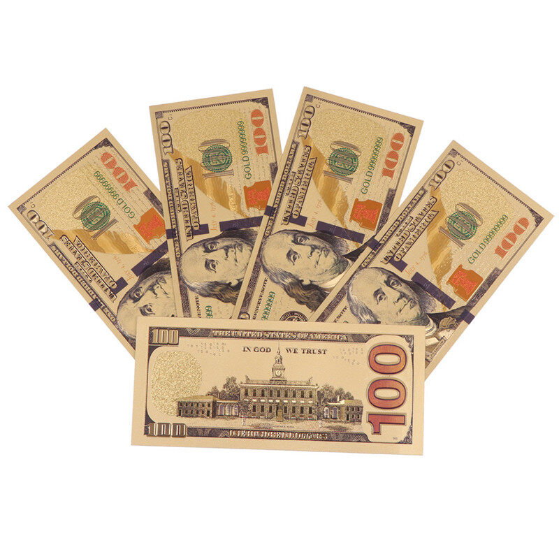 10pcs 1:1 New Gold Foil Golden USD $100 dollar Paper Money Banknotes Crafts 