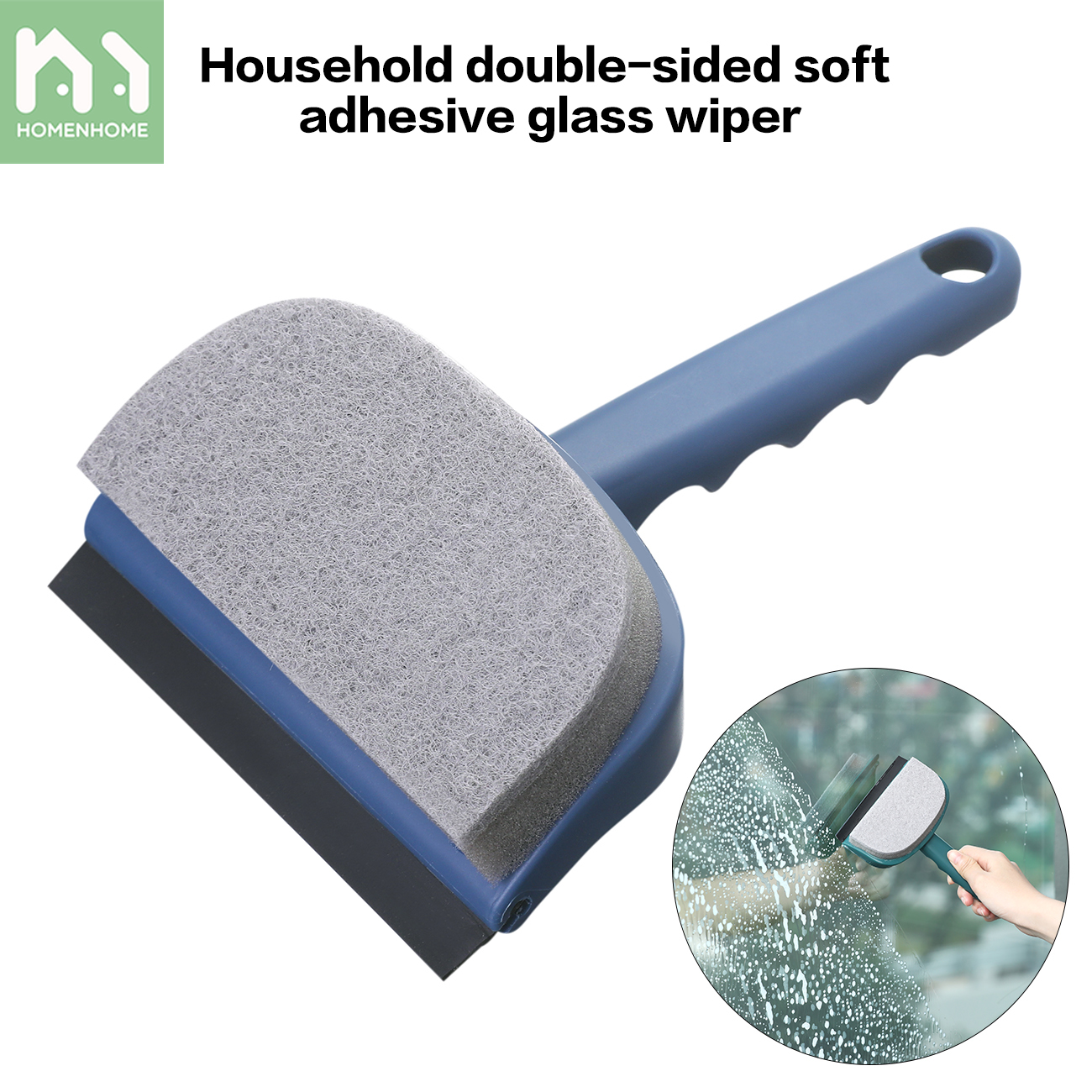 Homenhome Glass Wiper Dual Use Sponge Silicone Glass Wiper Cleaning Brush