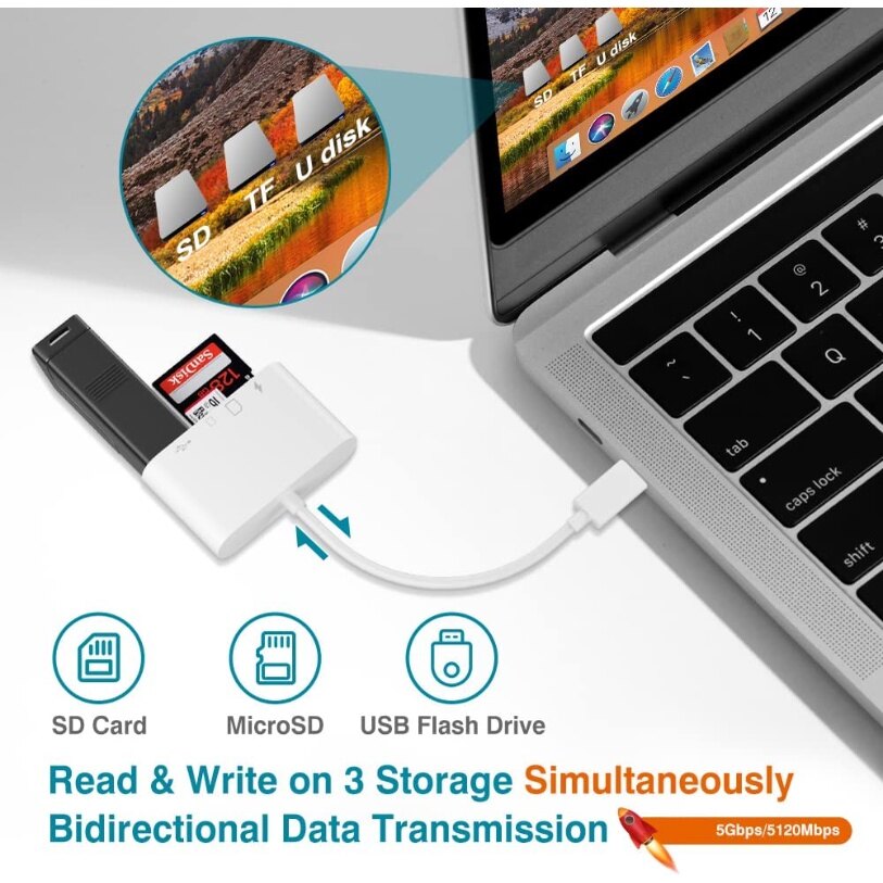 CNAGAIN USB C SD Đầu Đọc Thẻ, Type C Micro SD Đầu Đọc Thẻ TF Đầu Đọc Thẻ, 3 Trong 1 USB C Sang USB Camera Đầu Đọc Thẻ Nhớ Đầu Đọc Thẻ Cho HUAWEI Xiaomi Ipad Pro Và Hơn Thế Nữa