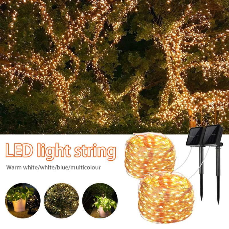 32 Mét-300L LED Chạy Bằng Năng Lượng Mặt Trời Chống Thấm Nước Màu Đen Dây Đèn Giáng Sinh Với ICC Ổn Định/Nhấp Nháy