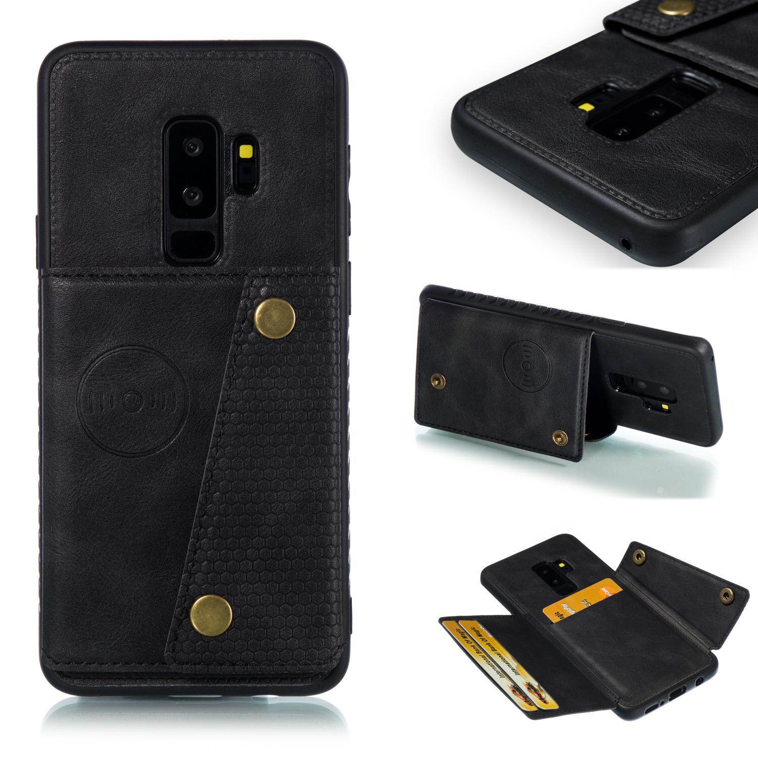 Cho Samsung s9plus S9 + da trường hợp nhiều Folio lật Bìa Wallet trở lại trường hợp vỏ, có thể làm việc với gắn trên xe hơi, ẩn thẻ tín dụng ID khe giữ, retro nút kim loại clasp, đứng hỗ trợ