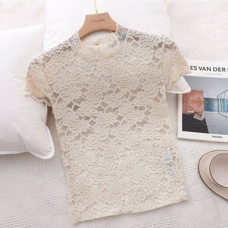 Women Floral Lace Jacquard T-Shirt 2023 Summer Casual Sleeveless O-Neck Tops Female Fashion Sexy Party T-shirt