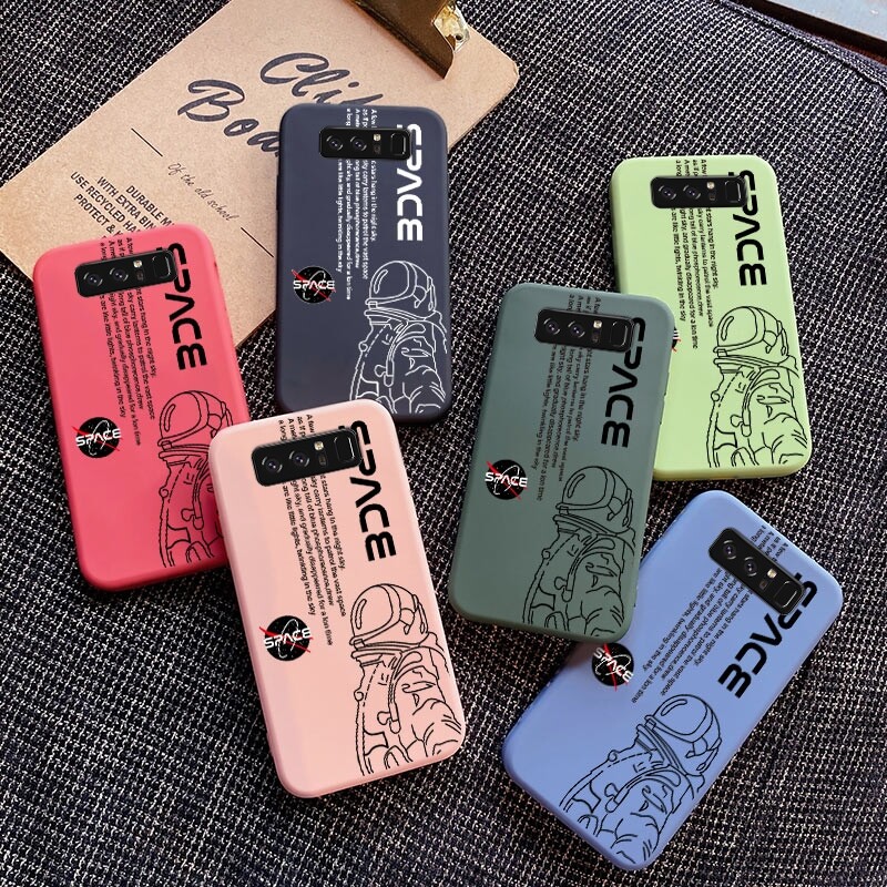 For Samsung NOTE 10 LITE NOTE 10 PLUS NOTE 20 ULTRA NOTE 8 NOTE 9 Case Cartoon Nasa Space Square Original Liquid Soft Silicone Edge Pattern Case Full Cover Camera Protection Cases Back Phone Casing Softcase For Girls