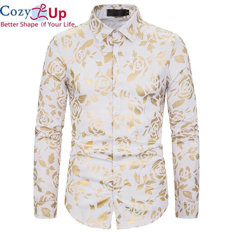 YYear Men Shirts Slim Button Up Long Sleeve Printing Dress Shirt Top