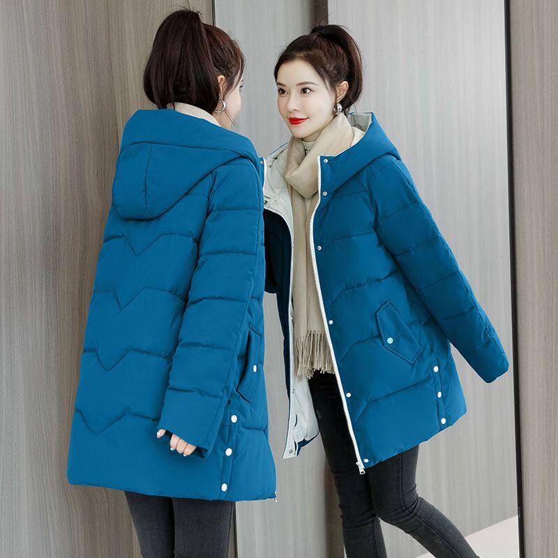 Down Cotton Jacket Women's Medium Length 2022 New Korean Version Loose Thin Thickened Large Cotton Jacket Winter Coat