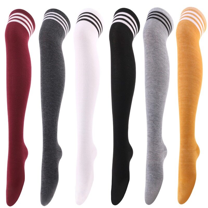 1 Pair Women Knitted Striped Over Knee Stockings Thigh High Long Socks Long Boot Spring Autumn Tights Socks