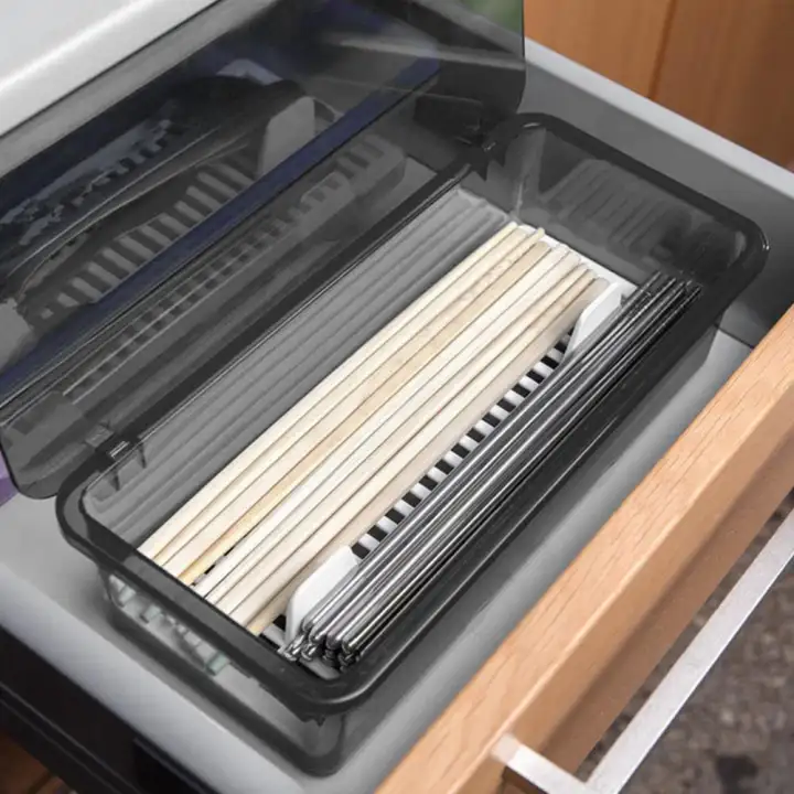 Outflety Flatware Tray Kitchen Drawer Drain Organizer With Lid
