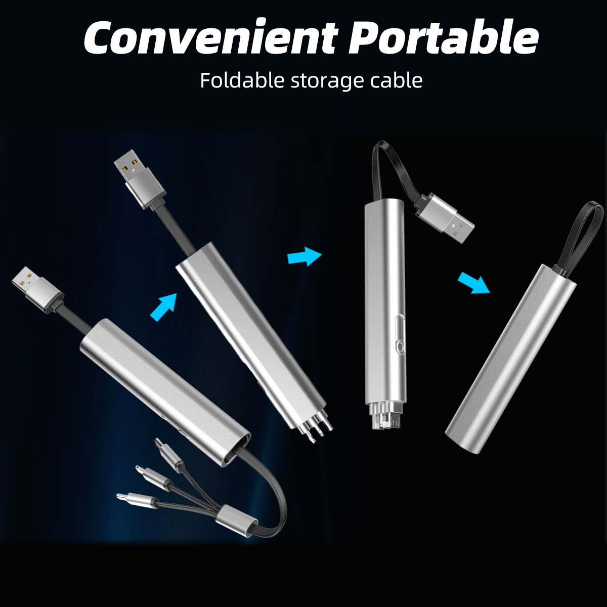 Fonken 3 In 1 USB Charging Cable USB To Micro USB/Type-C/Light-ning Cable Retractable Charger Cable 2.4A Fast Charge Cable