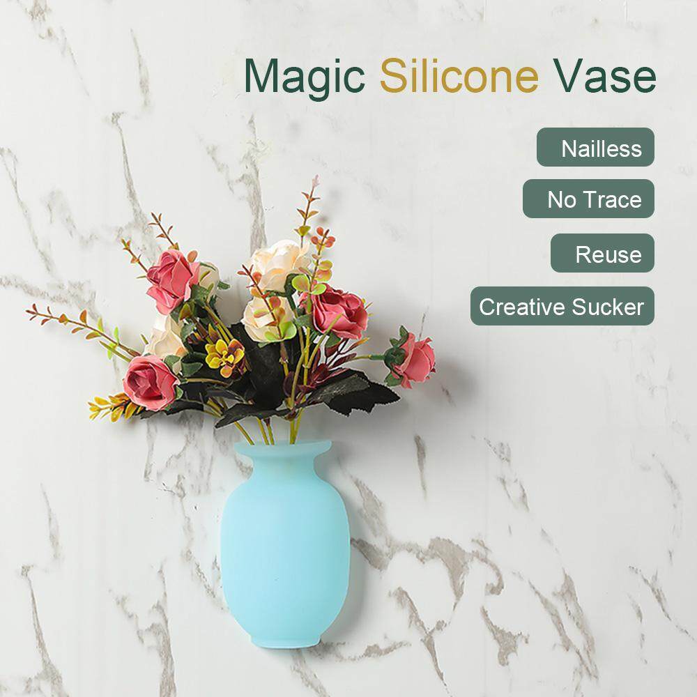 Flyupward Magic Silicone Hanging Flower Vase Planters Stick On The Wall Removable Sticky Mounted Plant Pot For Indoor Outdoor Wedding Festival