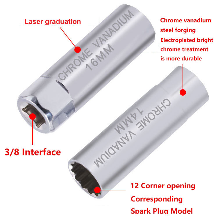 Universal Spark Plug Sleeve Wrench 3/8" Socket 12-Point Angle Thin Wall Spark Plug Car Removal Tools 14mm 16mm CR-V