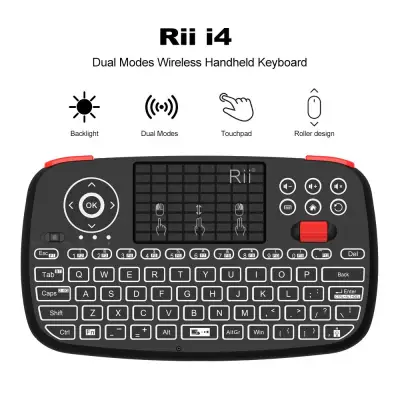Docooler Rii i4 Mini Wireless Keyboard Bluetooth & 2.4GHz Dual Modes Handheld Fingerboard Backlit Mouse Touchpad Remote Control Compatible with Windows / Android
