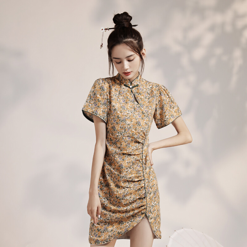 Fashion Cheongsam Young Girl Chinese Style Modern Small Printed Improved Dress Chiffon Short Summer Lazada Singapore