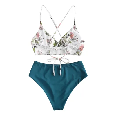 Women Two Piece Flower print split Sets Plus Size Beachwear Swimsuit Bikini