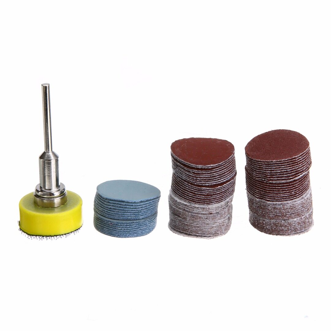 BOKALI 100pcs Sanding Discs + 1  Abrasives Hook & Loop Backer Plate + 1/8inch Shank Set