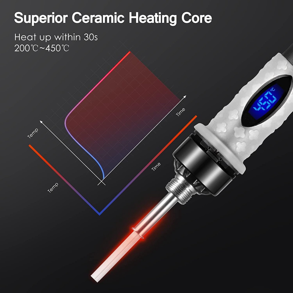 80W Digital Soldering Iron with 5pcs Tips, Adjustable Temperature and Fast Heating Thermostatic Design, for Electronics Repair and DIY