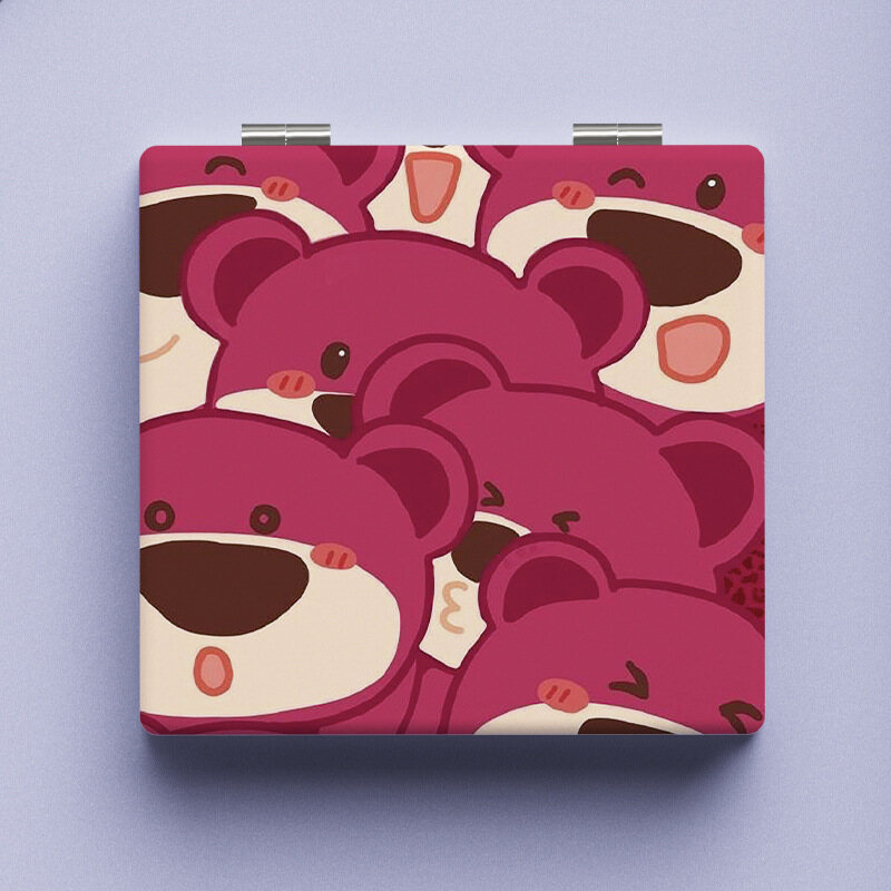 XINLANYASHE Strawberry bear mirror, small size, folding mirror, cute patterned mirror makeup mirror 2 sides portable mirror Korean style mirror, portable mirror, face mirror